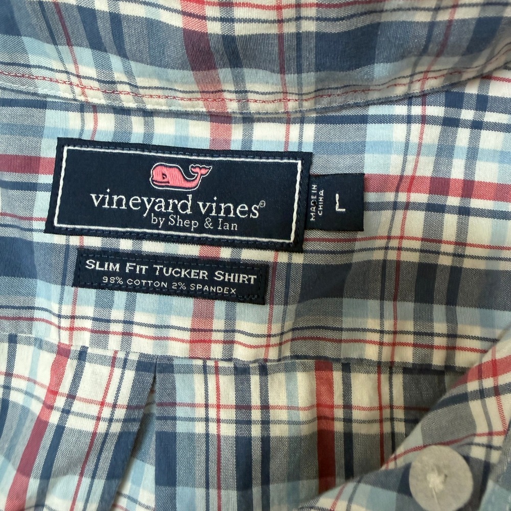 Vineyard Vines Tucker Shirt Blue Red Mens L Plaid Excellent Condition